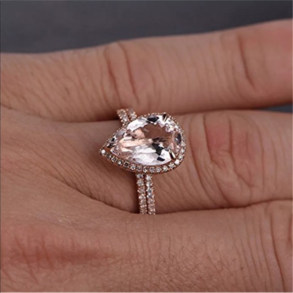 14k rose gold plated pear engagement wedding ring - Picture 3 of 6